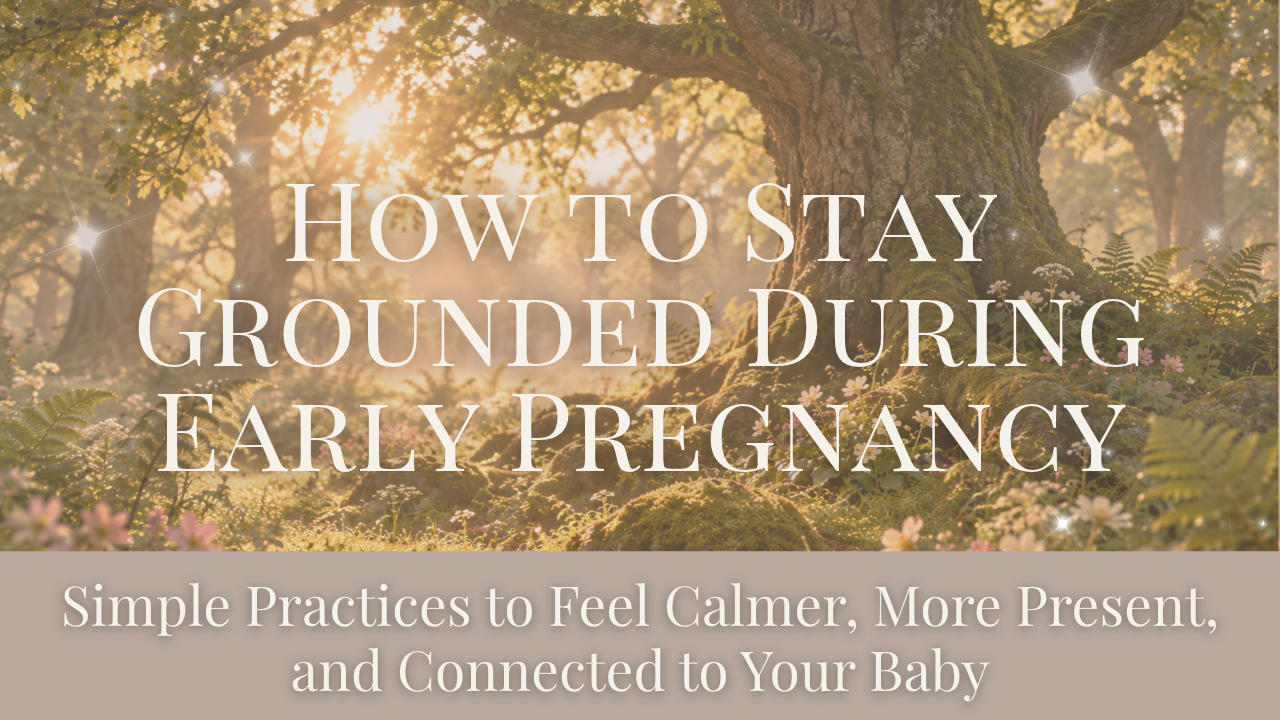 A large old tree with wide roots spreading across mossy ground in soft morning light, symbolizing grounding and stability during early pregnancy.