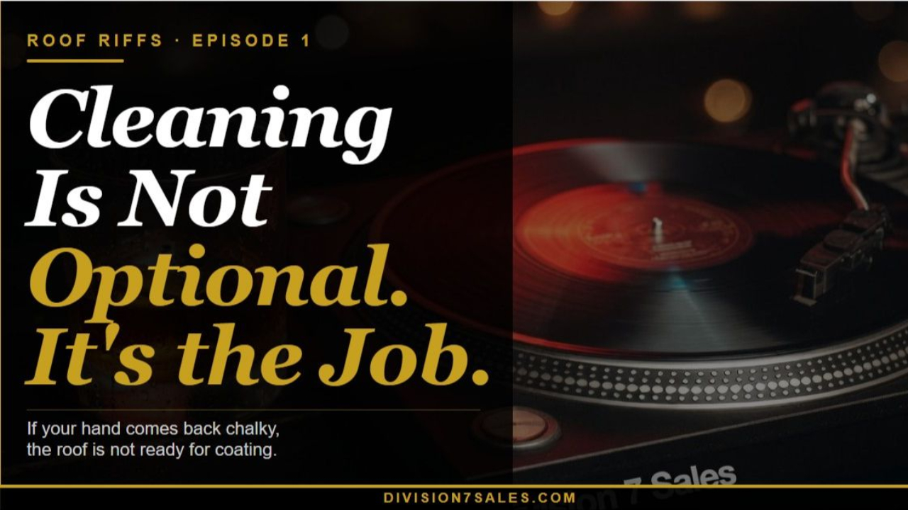 Bold text: Cleaning Is Not Optional. It's the Job. — Roof Riffs Episode 1
