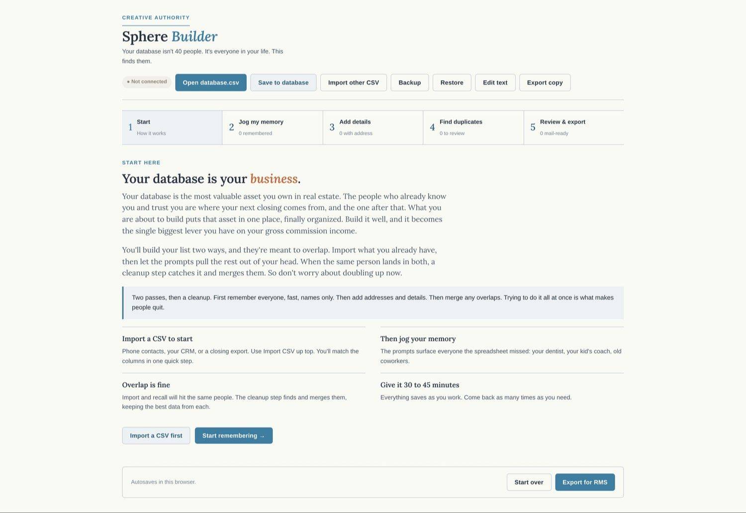 The Sphere Builder screen