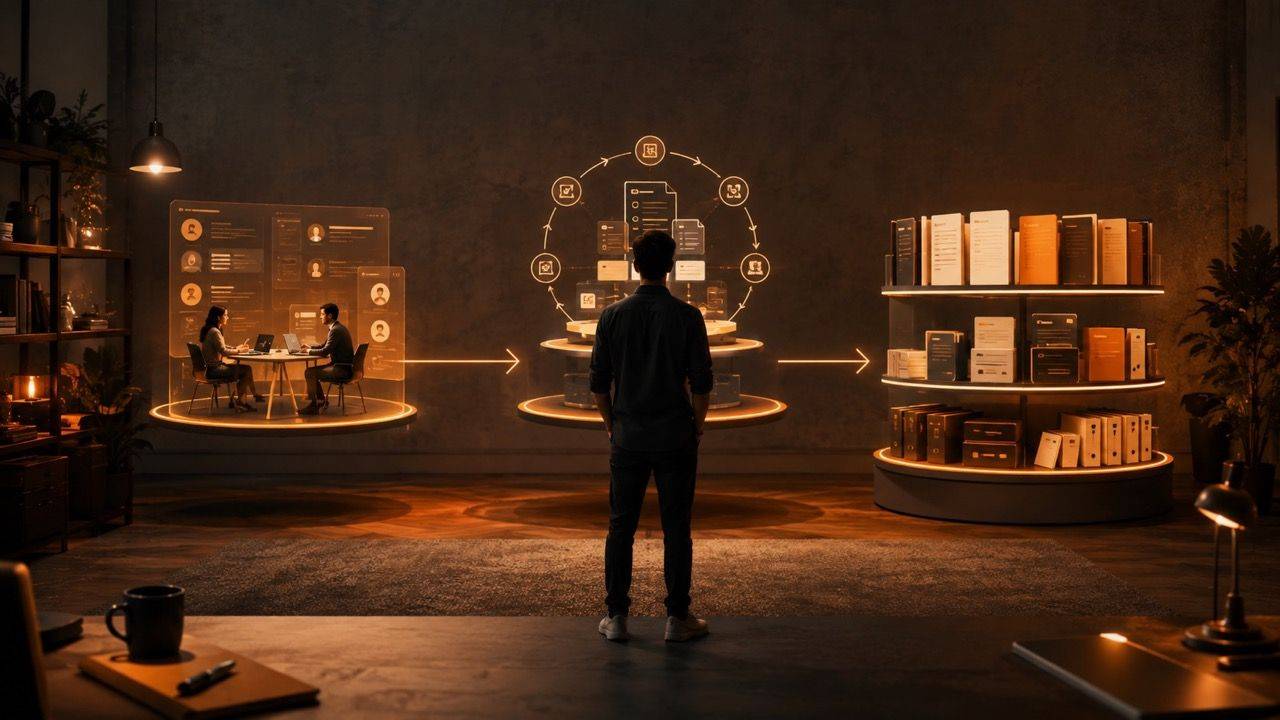 Solo founder connecting cash flow, operating loops, and long-term business assets