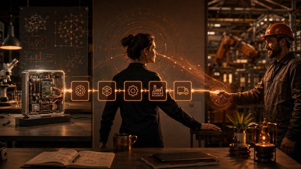 Solo founder moving an AI prototype through a compact commercialization pipeline