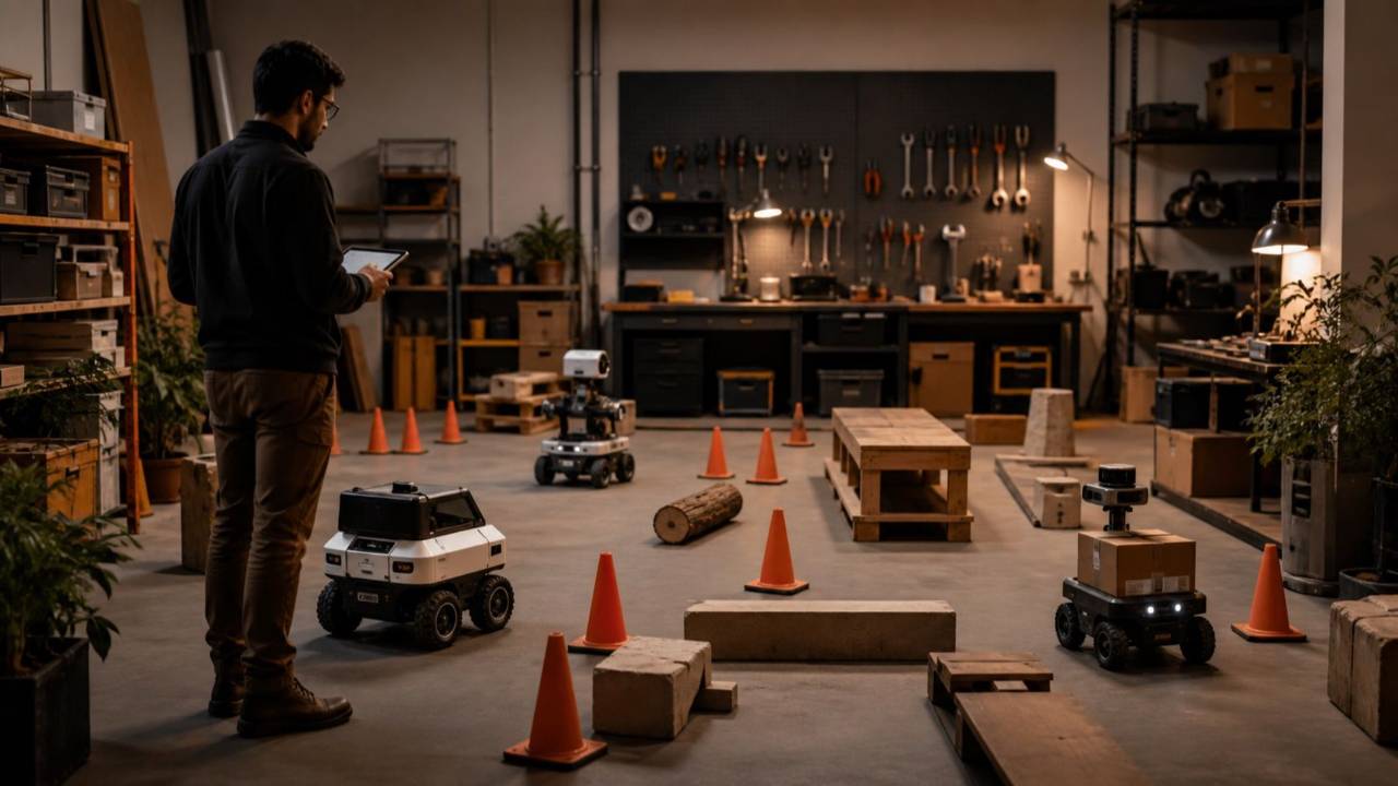 Solo operator supervising autonomous AI agents through a real-world workshop course