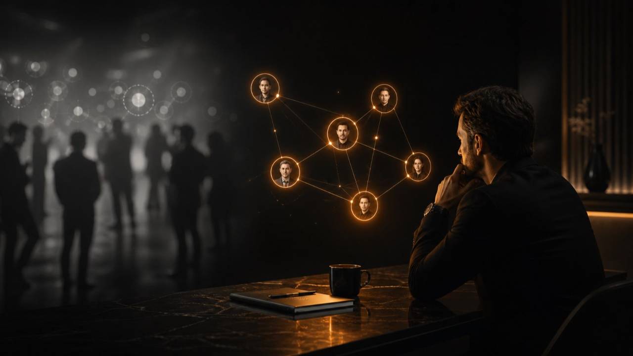 Solopreneur evaluating a high-signal business network using strategic performance metrics