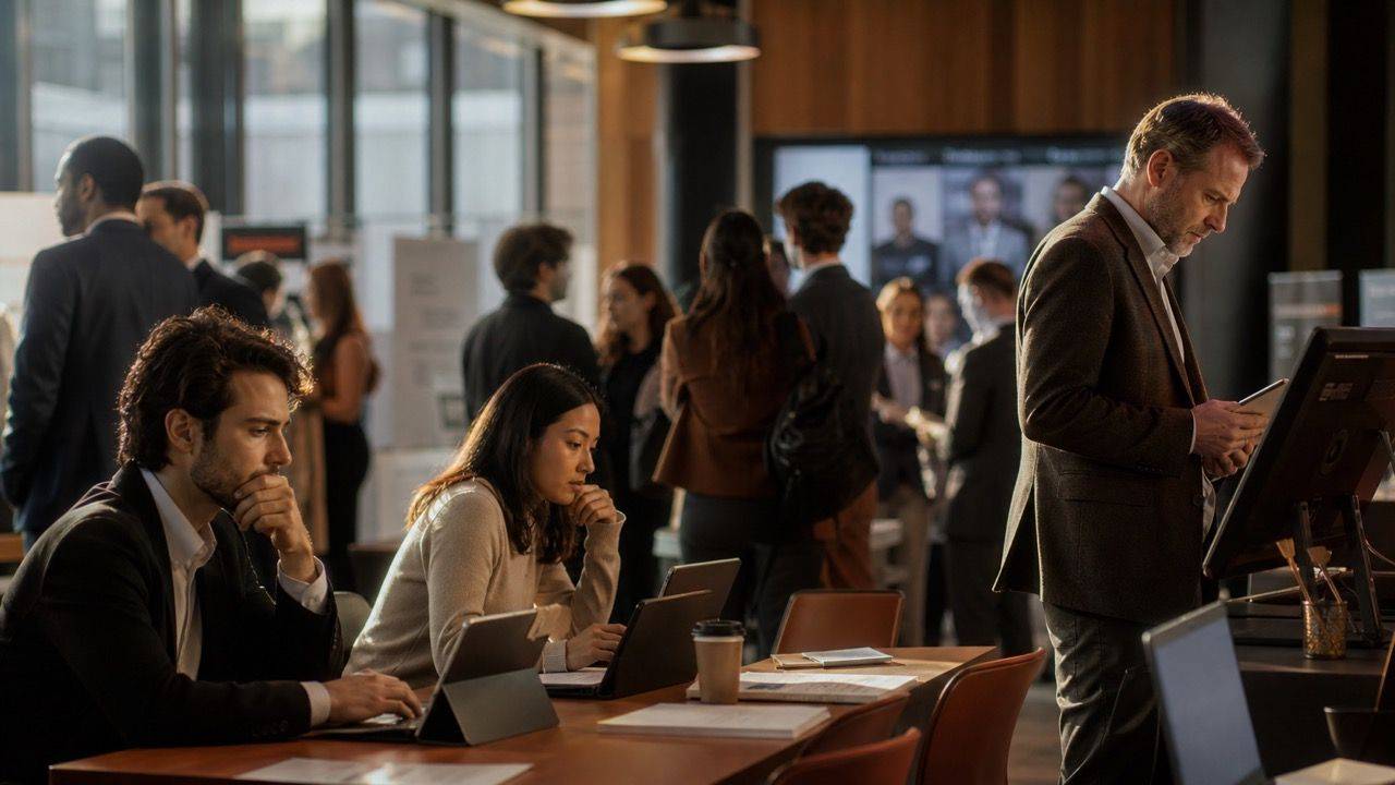 Graduate candidates and recruiters navigating AI-driven campus hiring systems