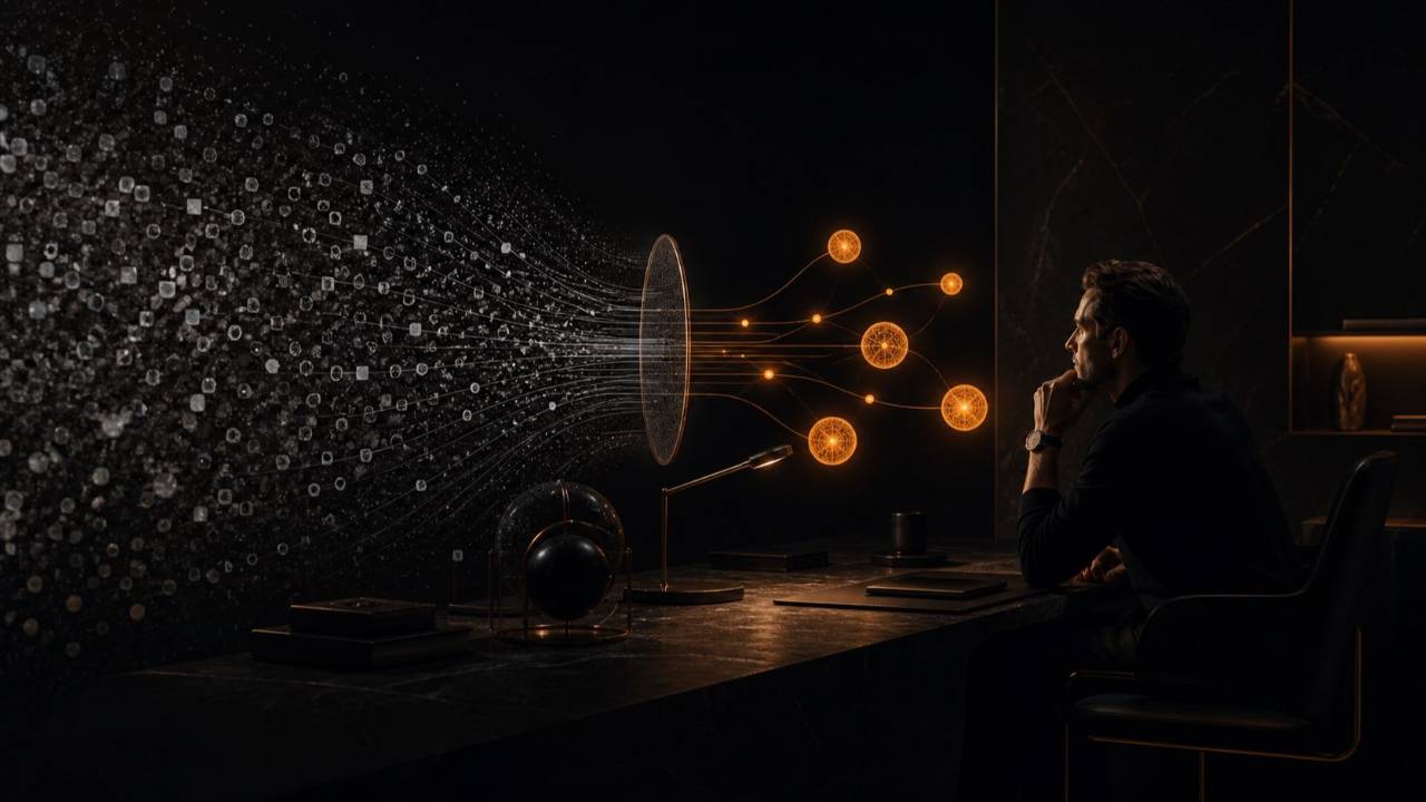 Solopreneur filtering public information to uncover asymmetric commercial signals