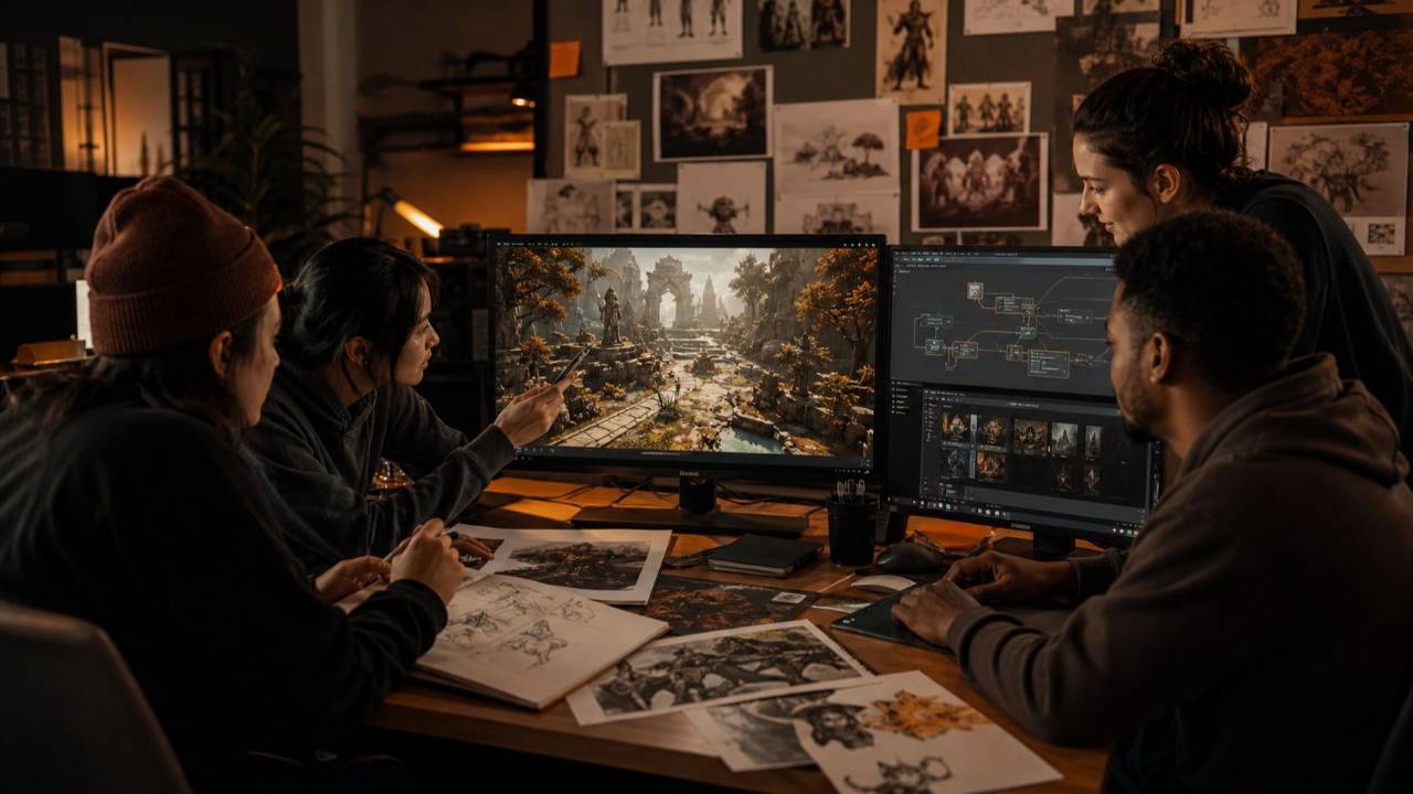 AI-assisted game development team building a prototype in a hackathon studio