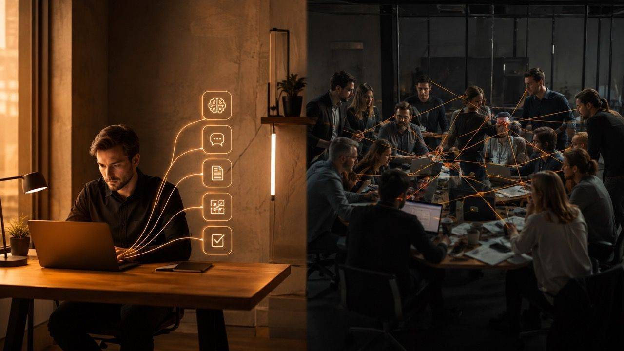 Solo operator outperforming a large team through focused AI-enabled execution
