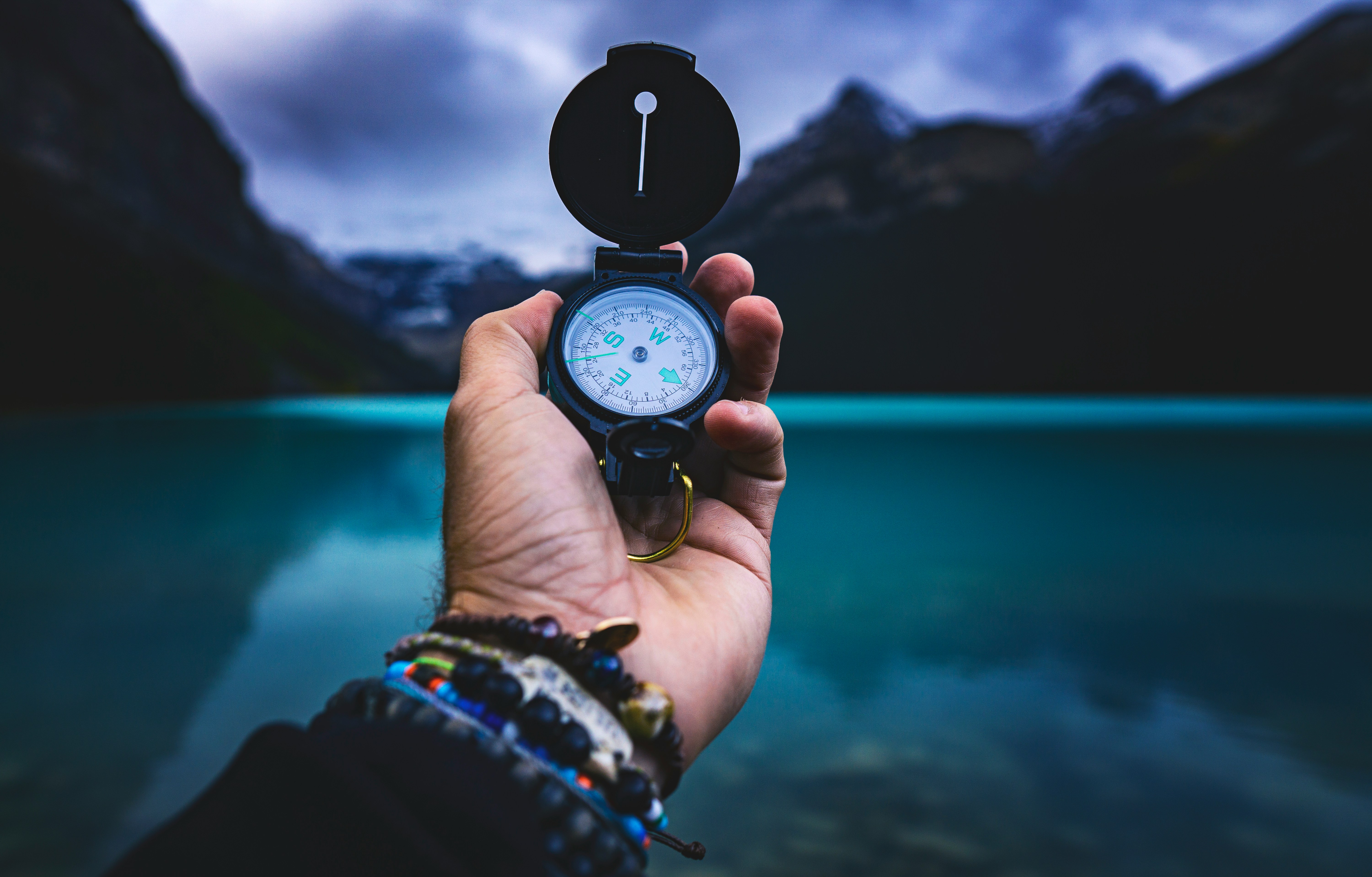A compass resting on a map