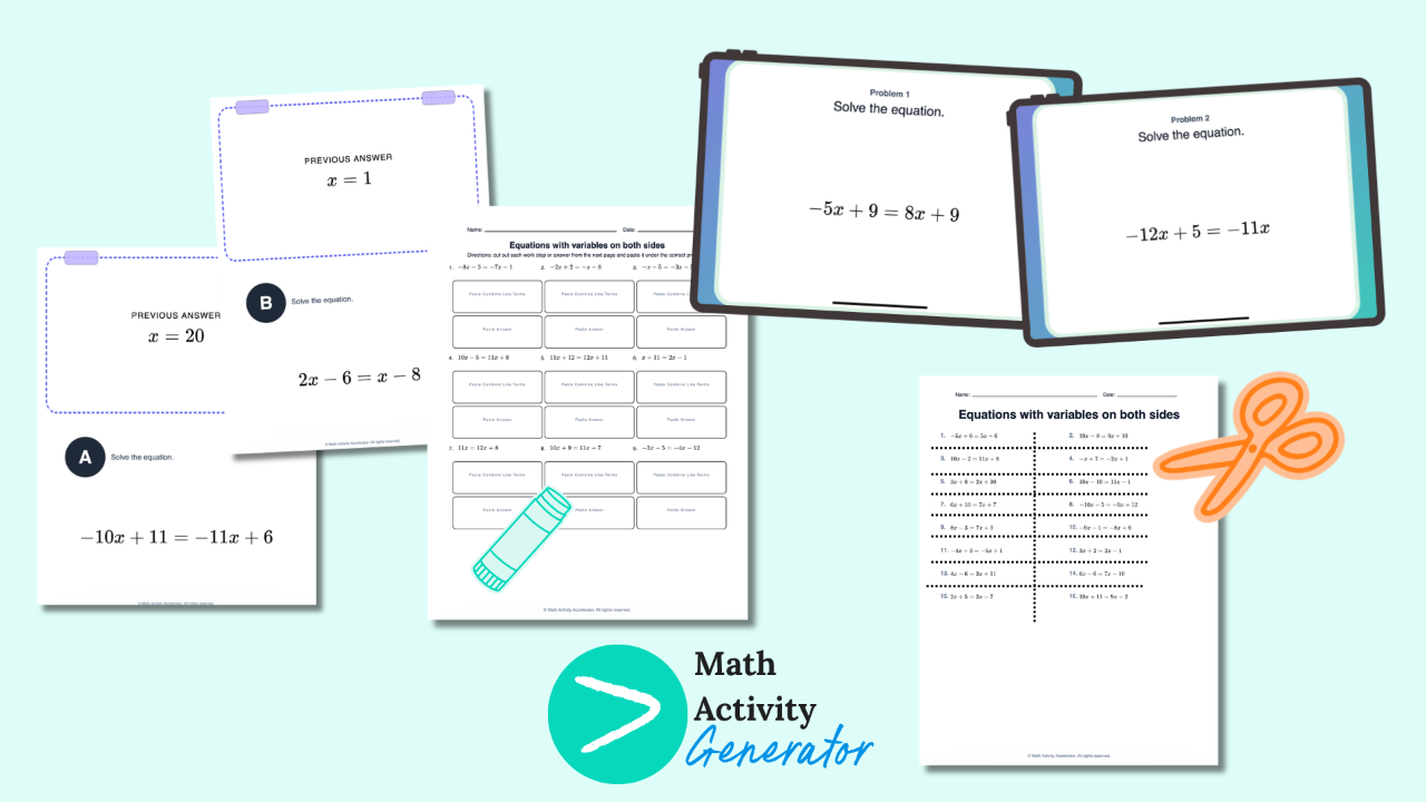 solving equations with the variable on both sides worksheet blog post