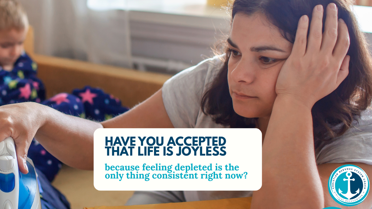 Exhausted woman resting her head in her hand at an ironing board, illustrating the depletion of stress and anxiety