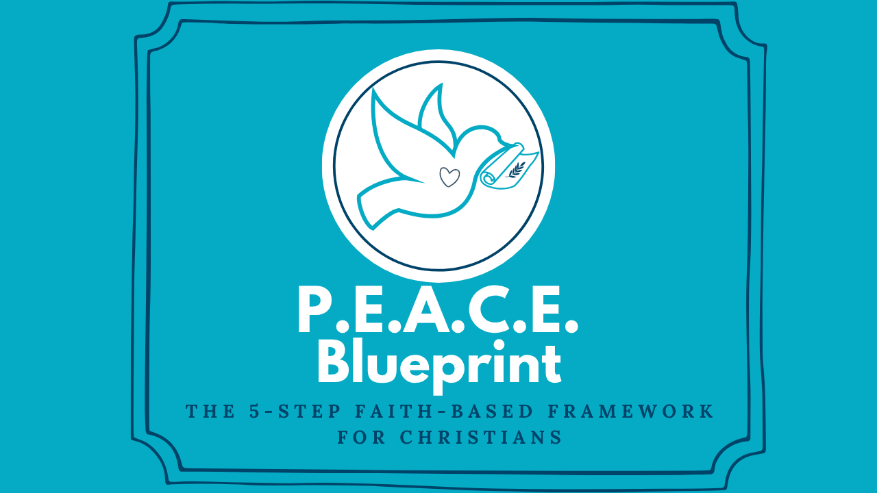 White dove holding a blueprint, logo for the P.E.A.C.E. Blueprint™ — a 5-step faith-based framework for Christians to break the anxiety cycle through nervous system regulation.