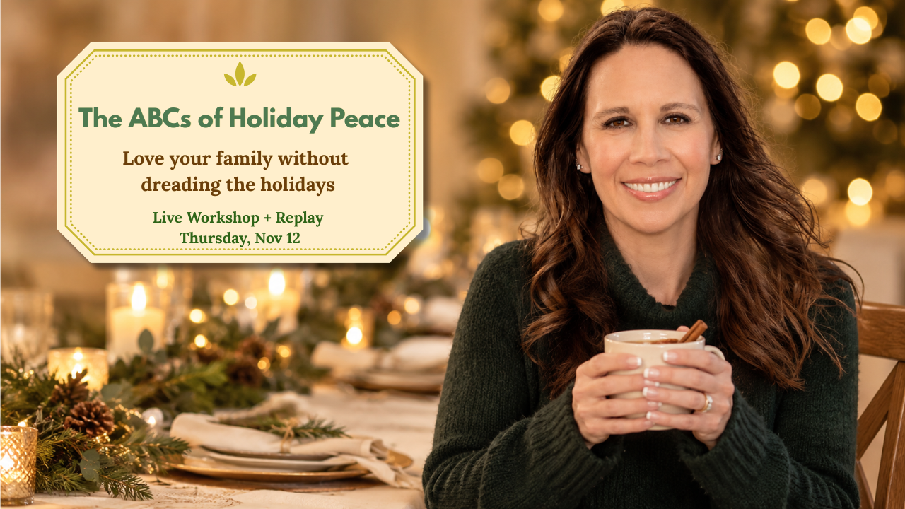 Nervous System Coach Julie Rebboah, The ABCs of Holiday Peace Live Workshop image with holiday background