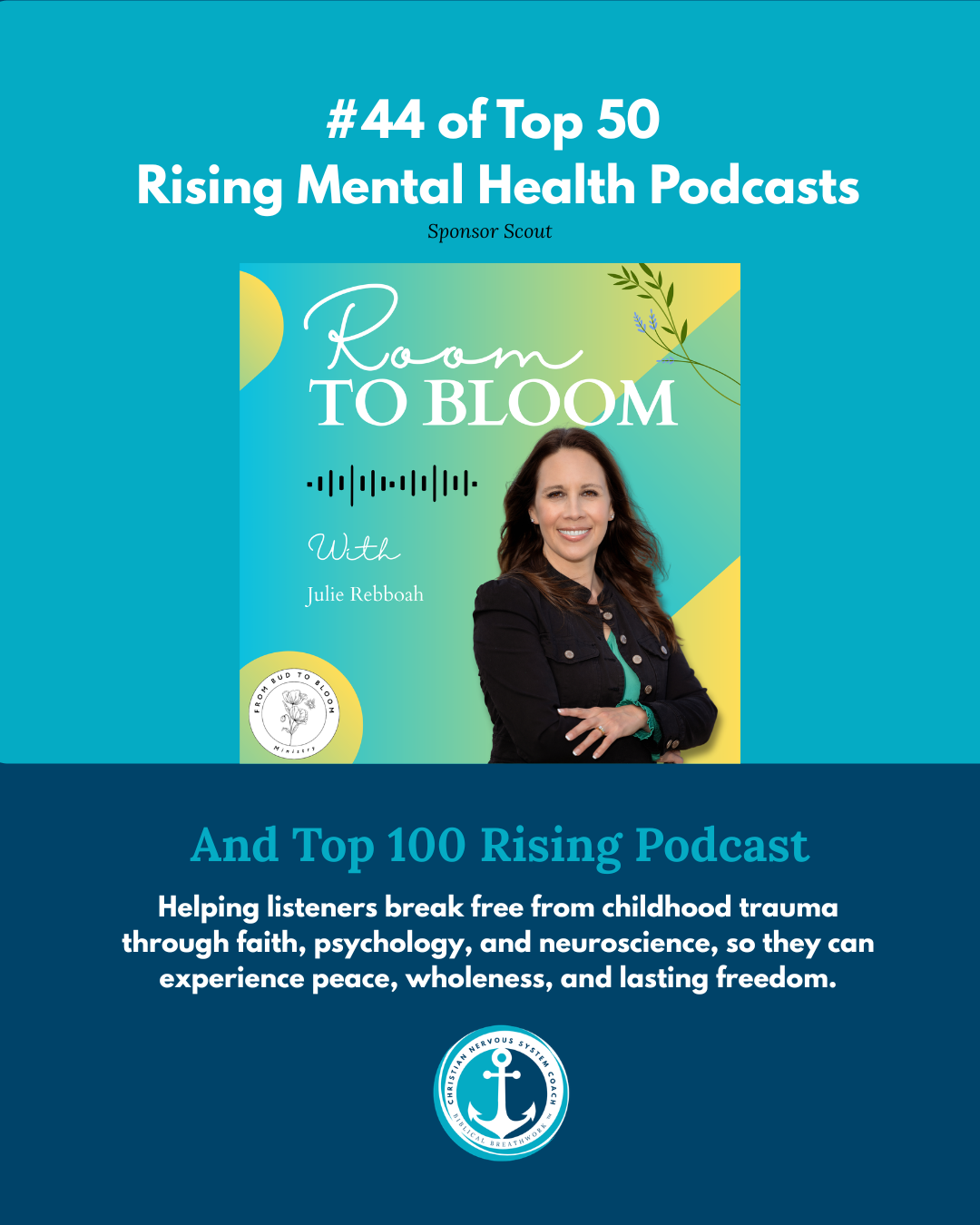 Room to Bloom podcast cover art, ranked #44 on Sponsor Scout's Top 50 Rising Mental Health Podcasts