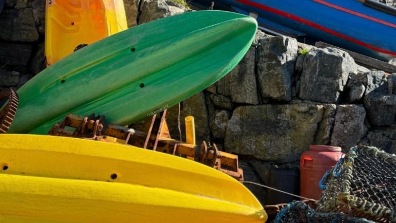 Colourful fishing boats and harbour equipment in Cornwall, photographed by David Mankin as inspiration for contemporary abstract landscape paintings.