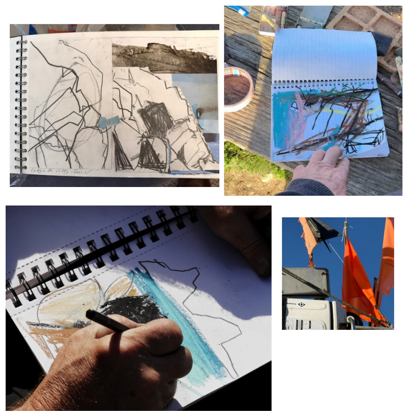 Sketchbooks by David Mankin featuring abstract landscape studies, colour explorations, and sketches inspired by the Cornwall coastline.