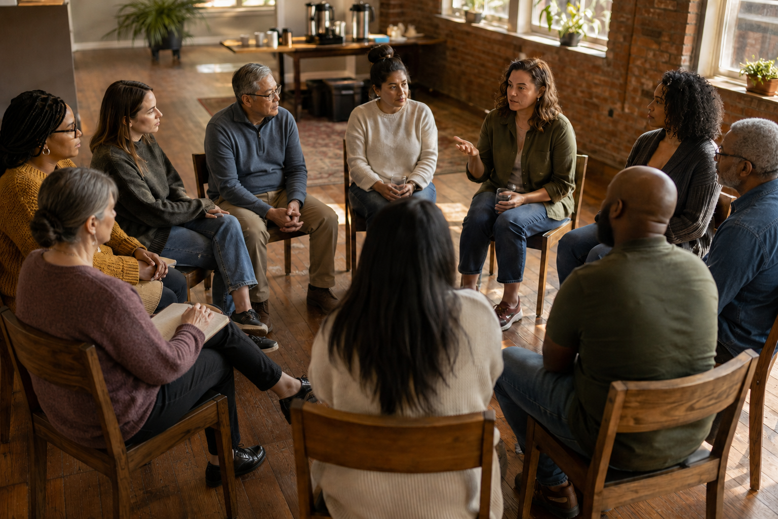 Support group meeting at a recovery-fund partner site