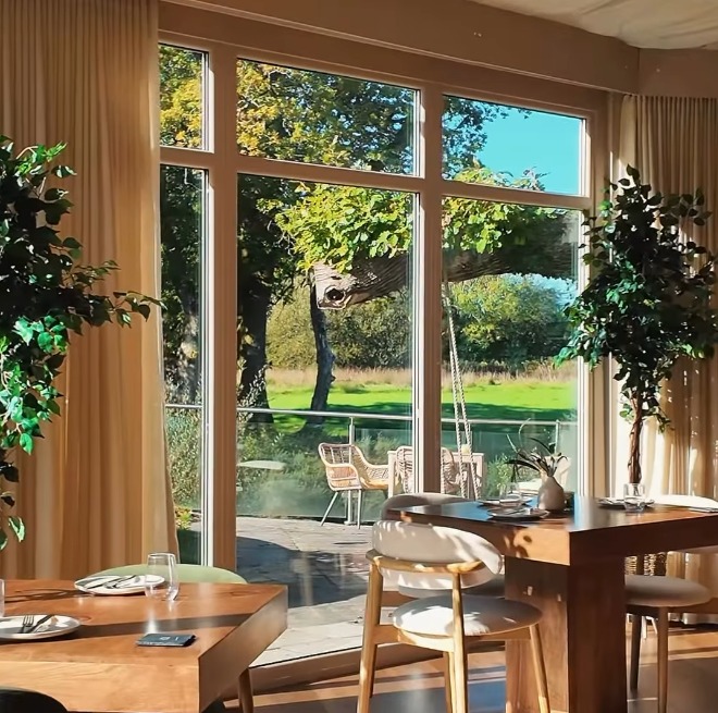 The restaurant overlooking the garden