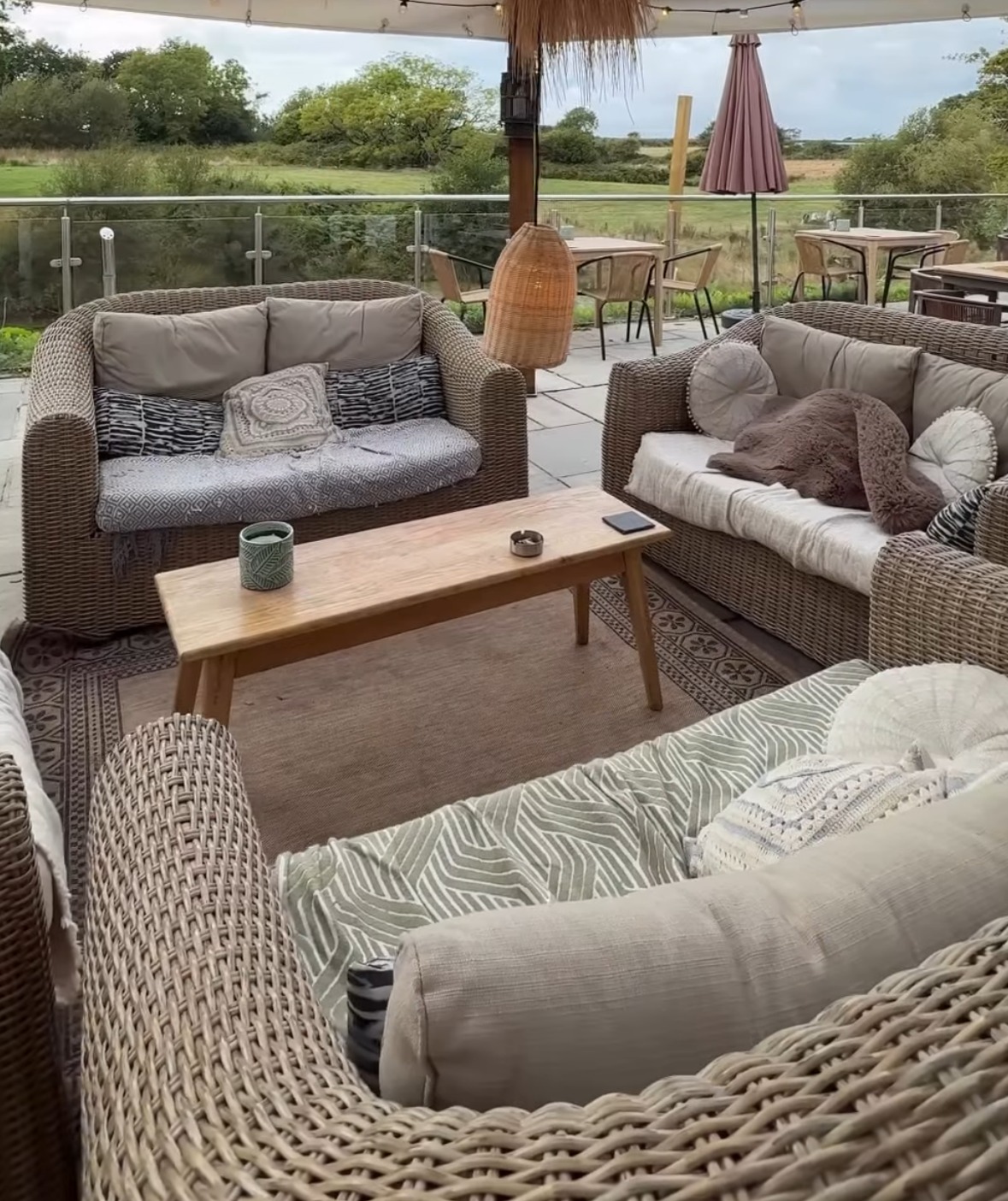 Lounge seating with views over the fields