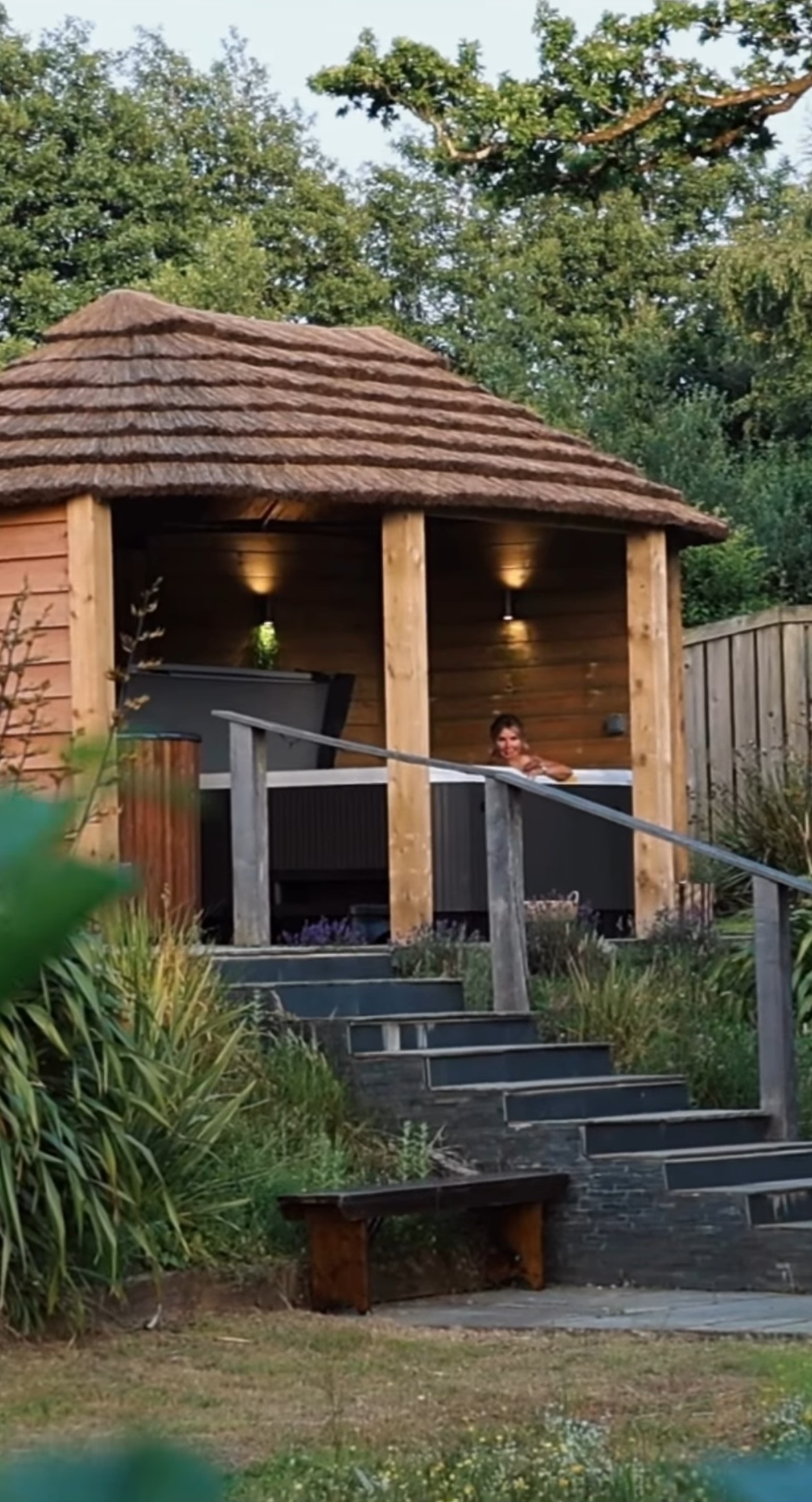 Steps up to the hot tub