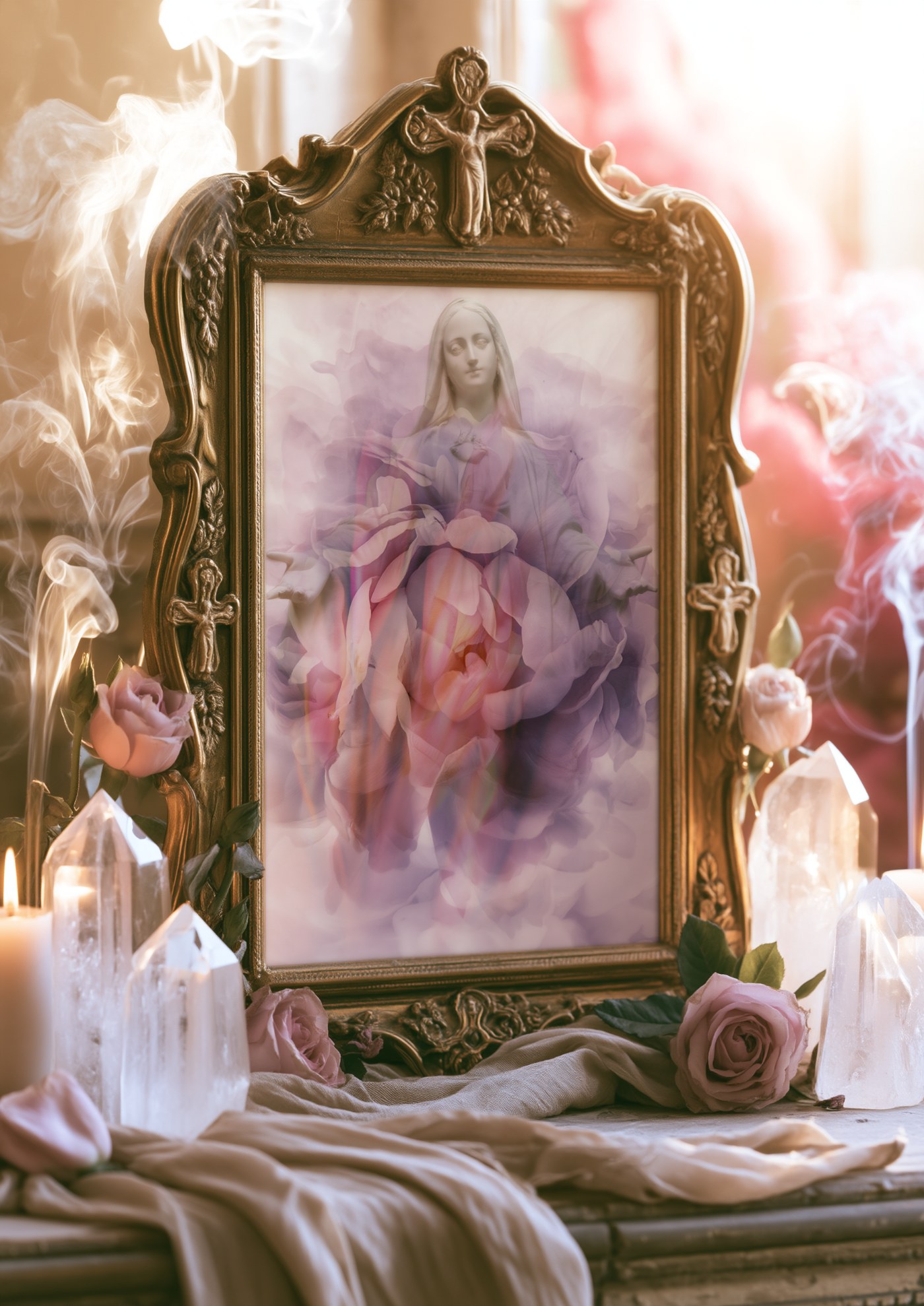 Lavender Peony giclée altar print of Mother Mary