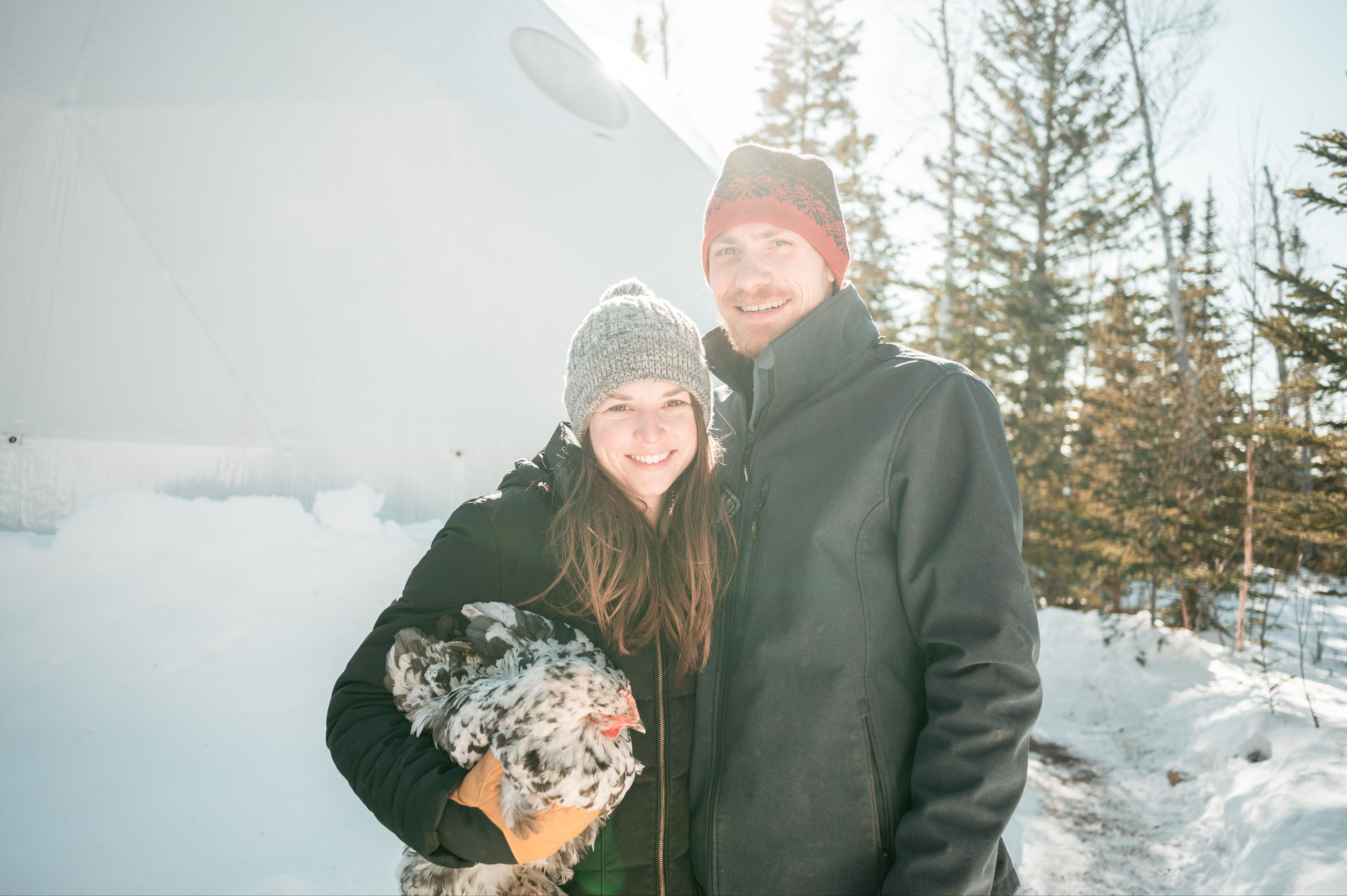 Nicole and Kirk at Klarhet with one of their chickens
