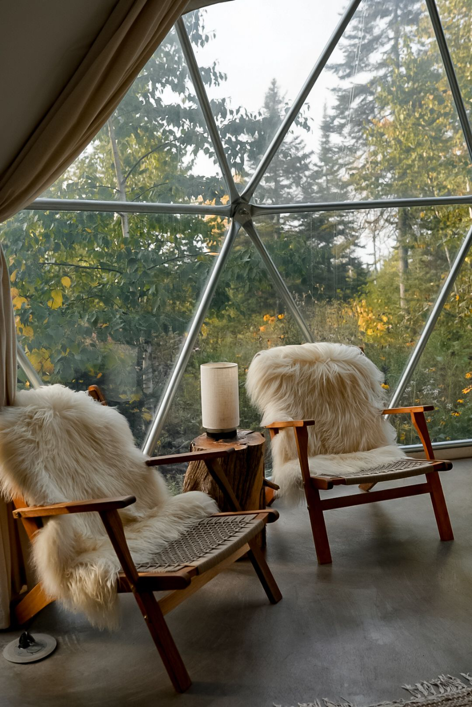 Warm autumn light inside a Klarhet dome