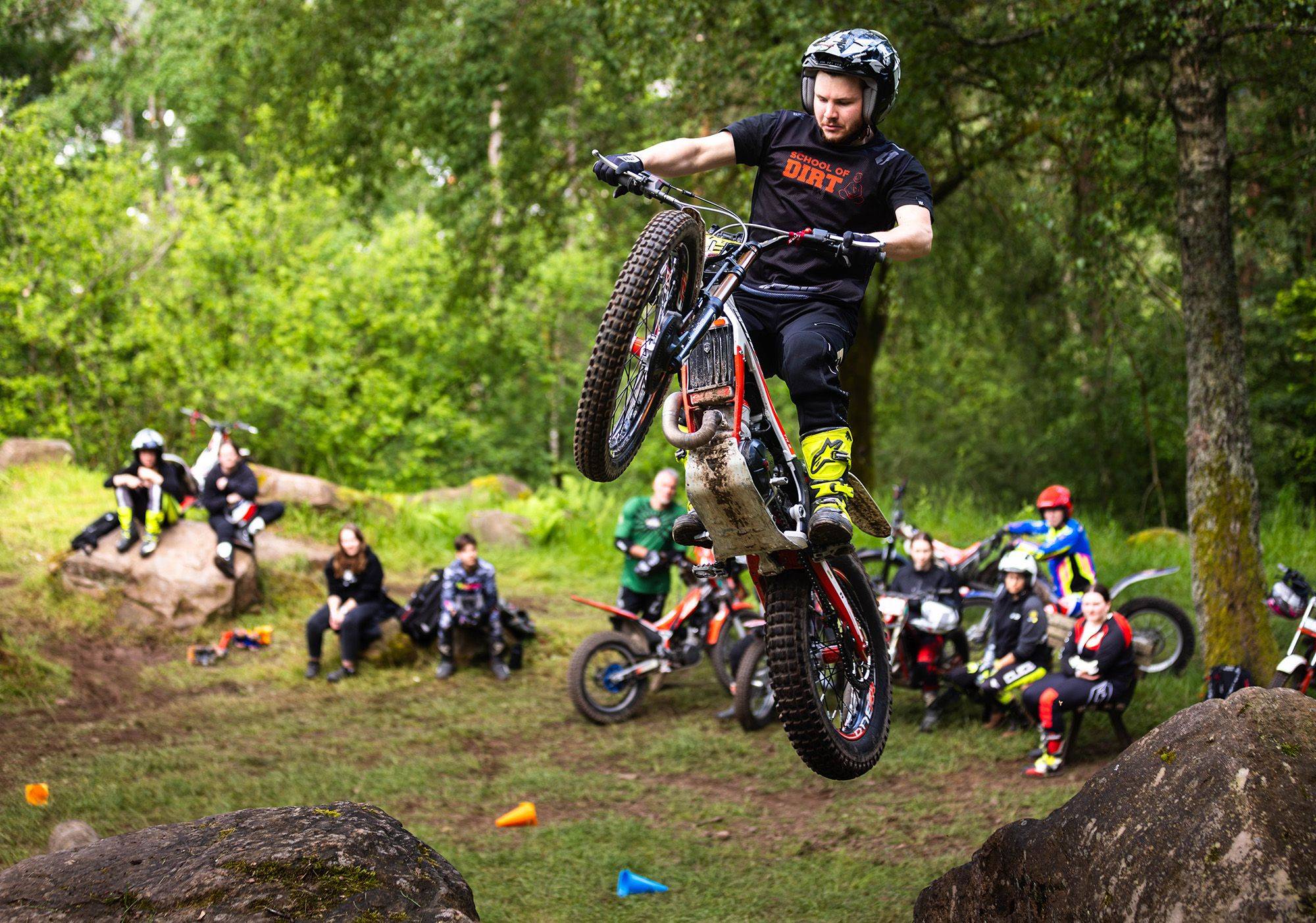 Franzi Kadlec riding a trials motorcycle