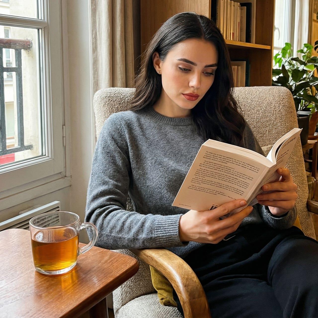 Woman enjoying a quiet evening reading at home