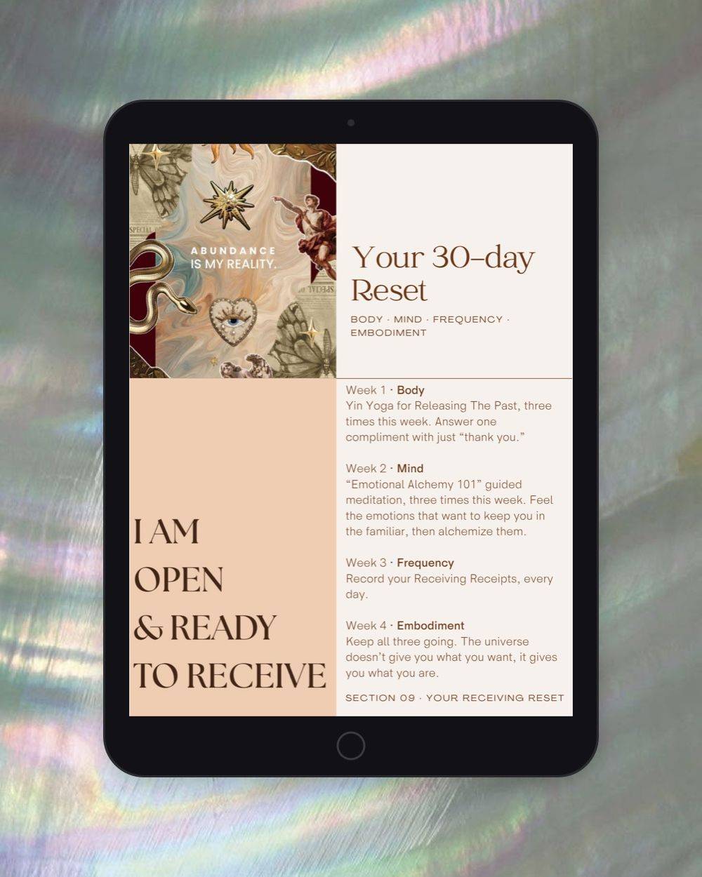 Your 30-day Reset page from the guide on an iPad