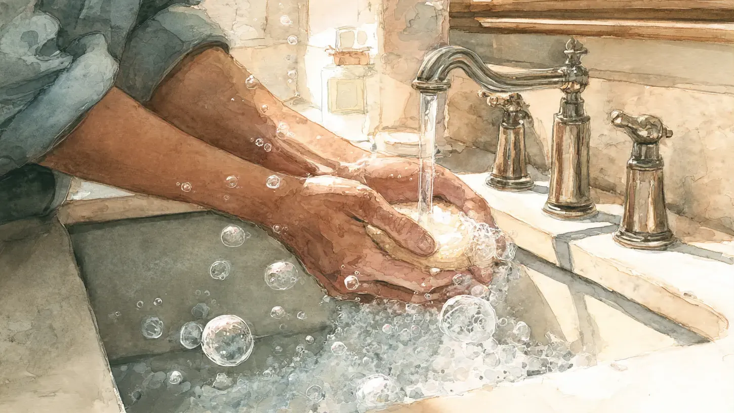 washing hads in sink