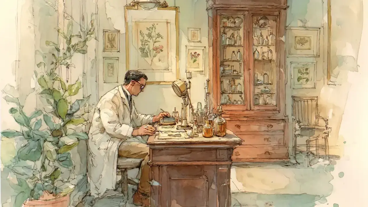 A doctor sitting at his desk