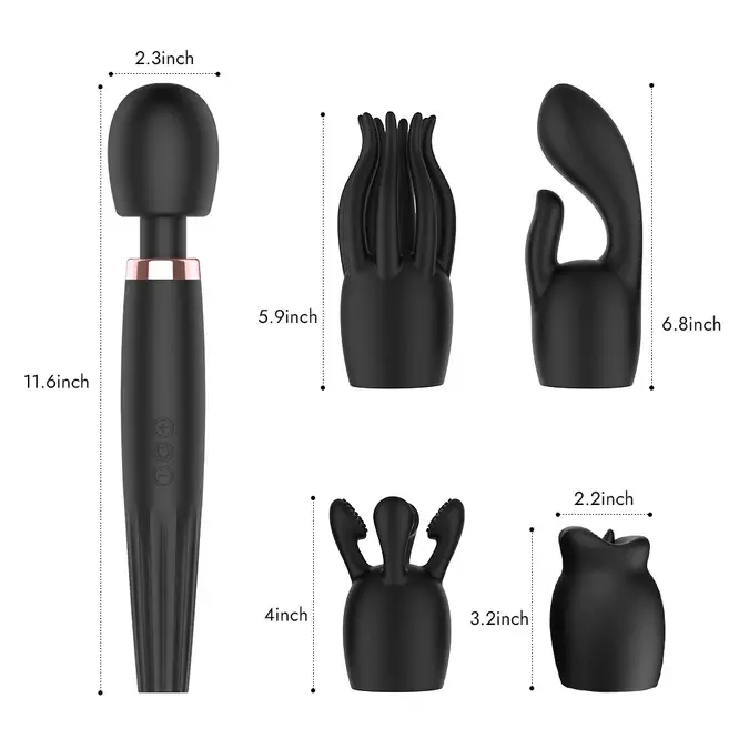 AvidLove 5-in-1 rechargeable wand with its four interchangeable attachments