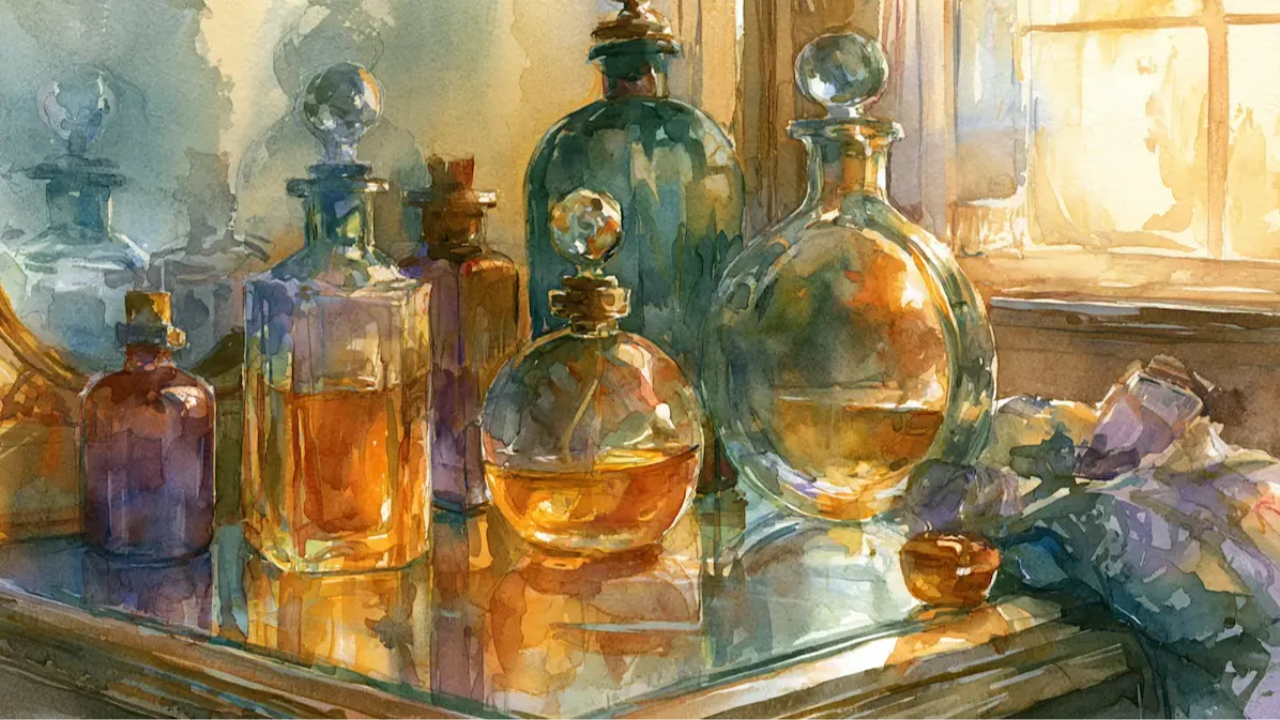 bottles on a dresser