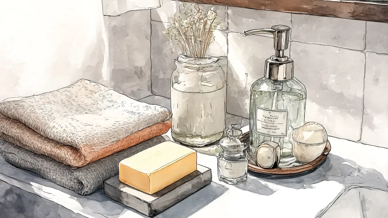 hygenic bathroom counter wit personal items