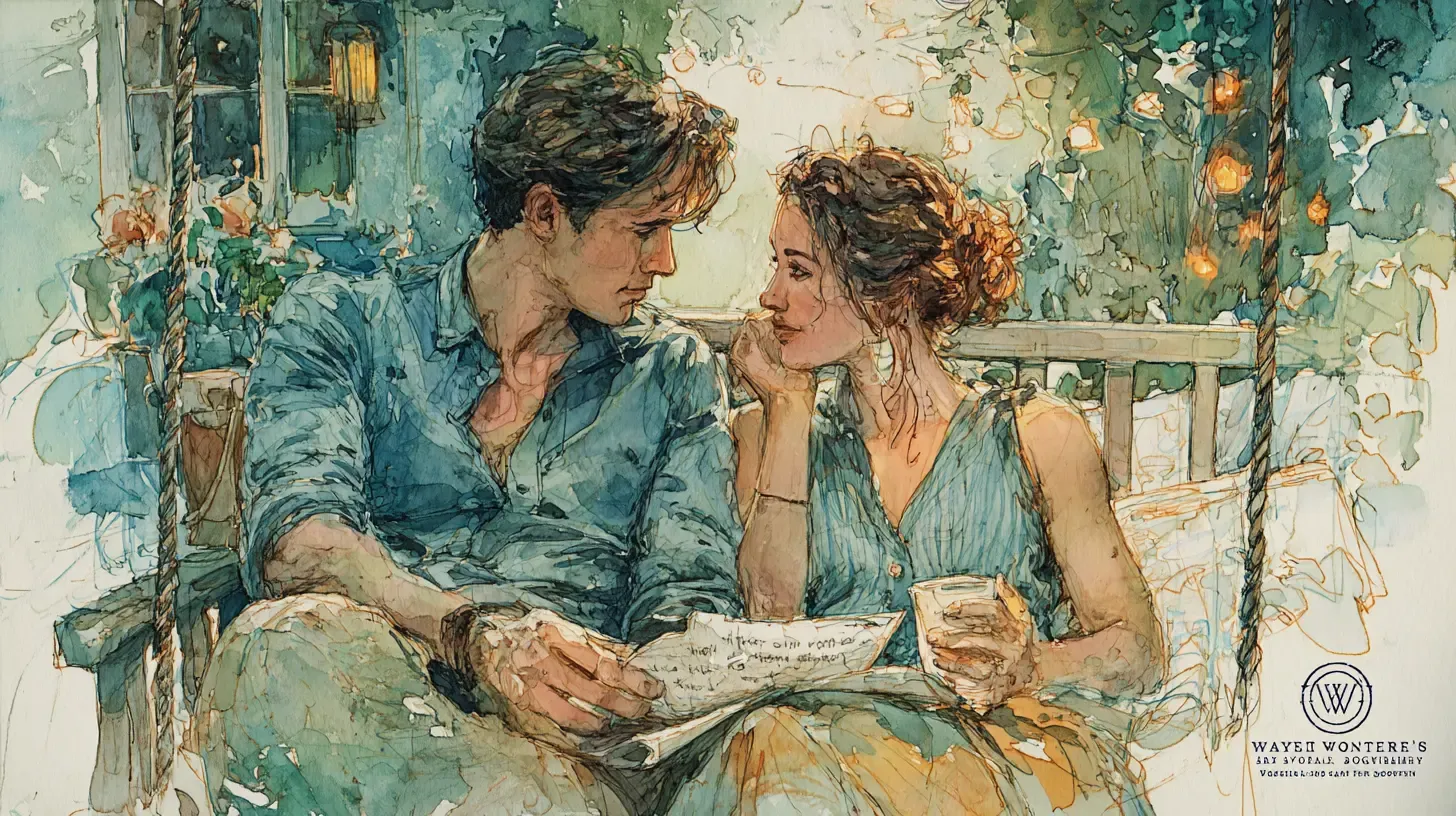 couple on porch swing communicating