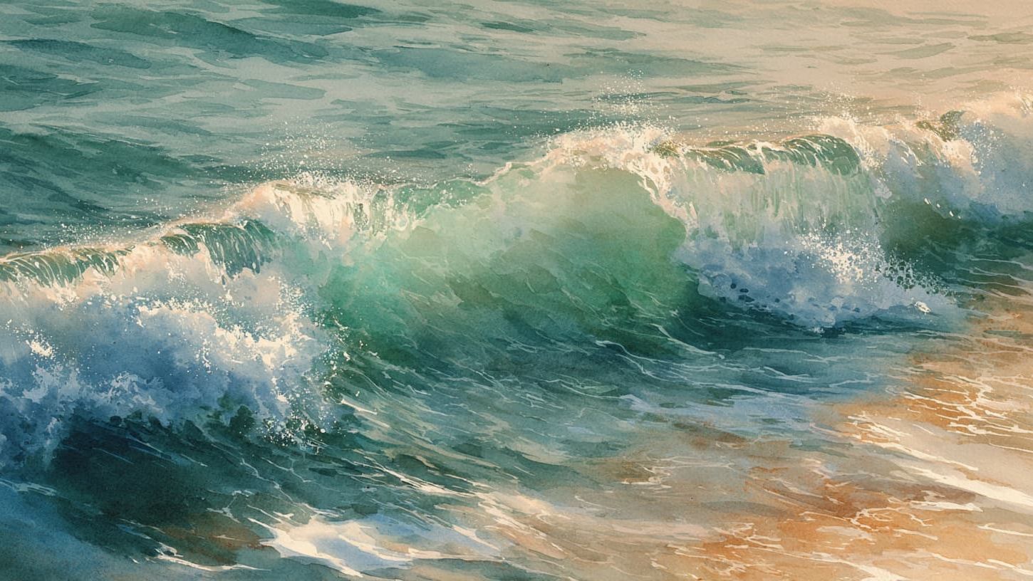 A wave crashing on the shore