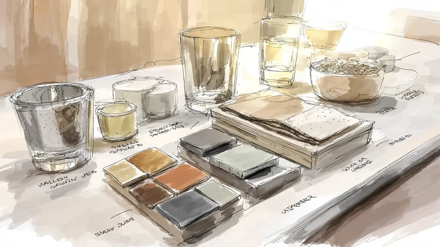 Materials choices laid out on table