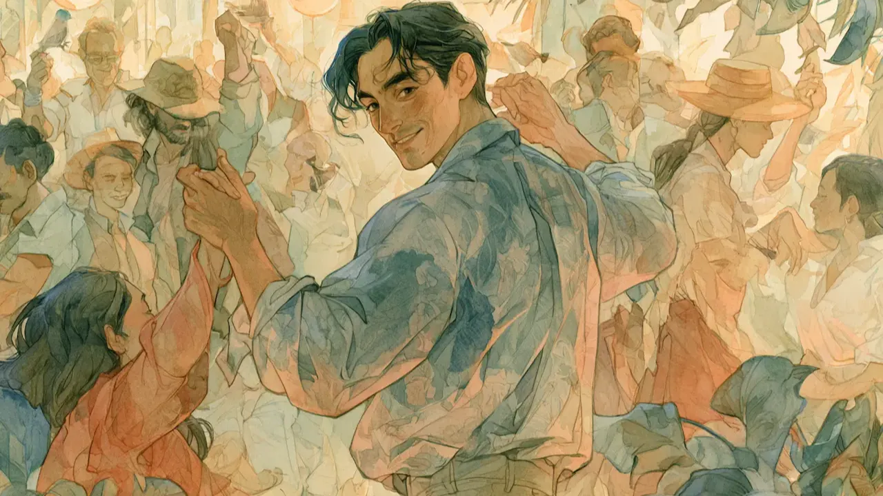 Man dancing and flirting over his shoulder