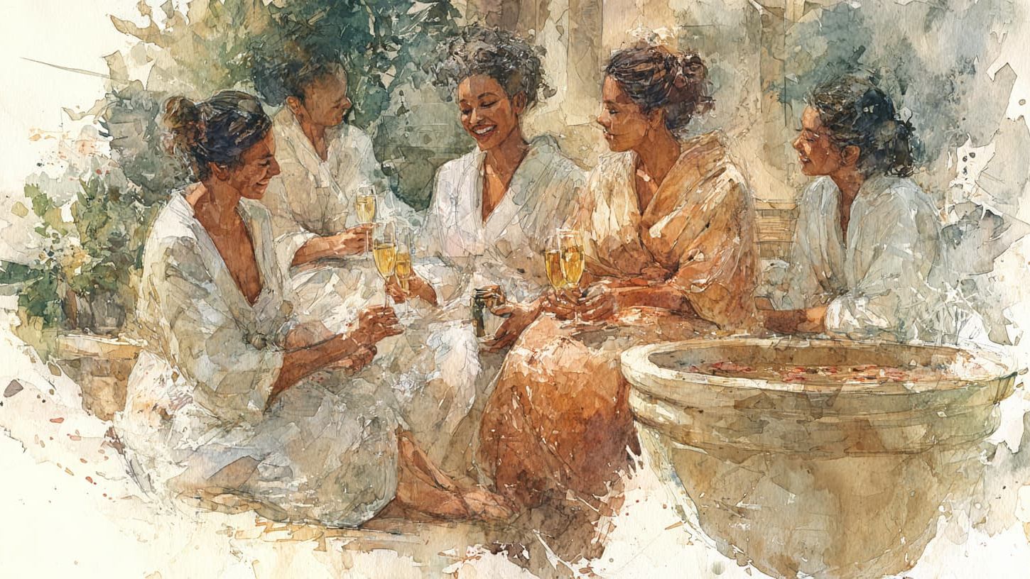 Bachelorette party enjoying a spa day