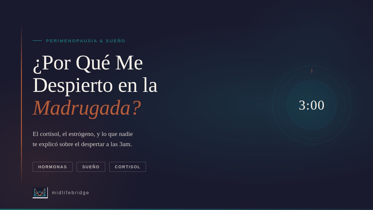 Mujer despierta a las 3am mirando el techo — perimenopausia y cortisol explicados por midlifebridge