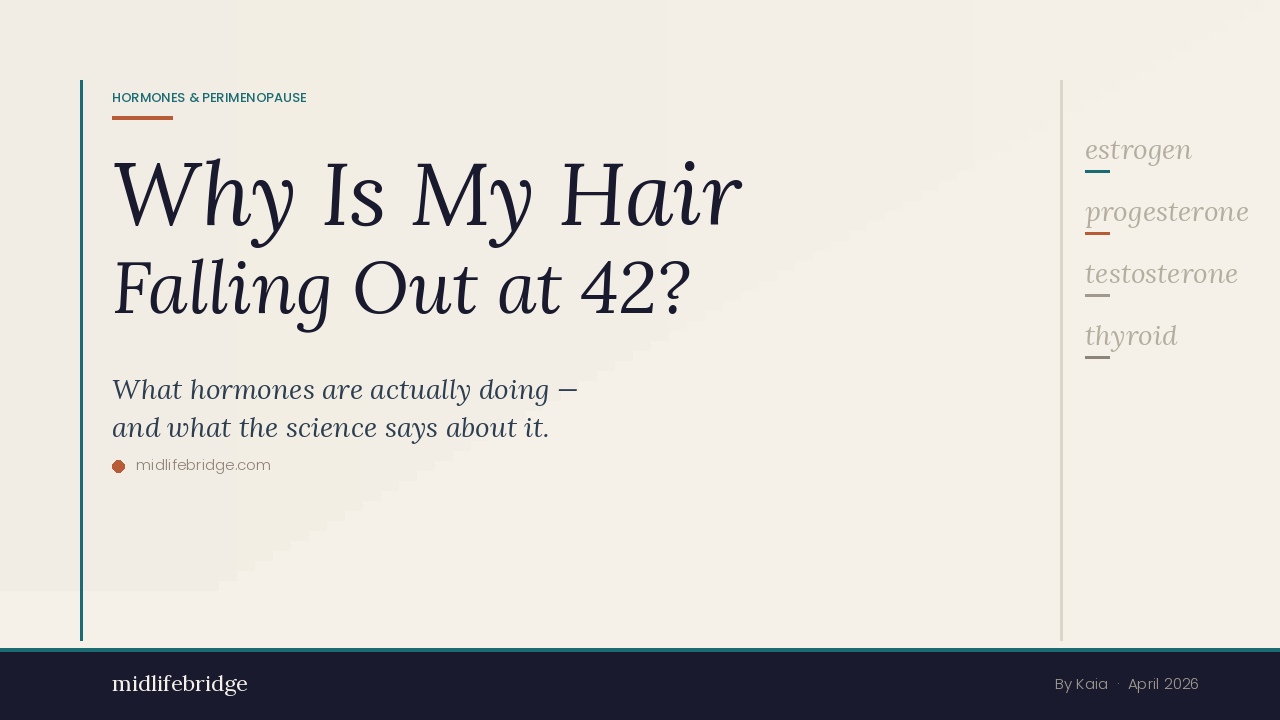 Woman holding a hairbrush with hair loss — midlifebridge article on hormonal hair loss and perimenopause