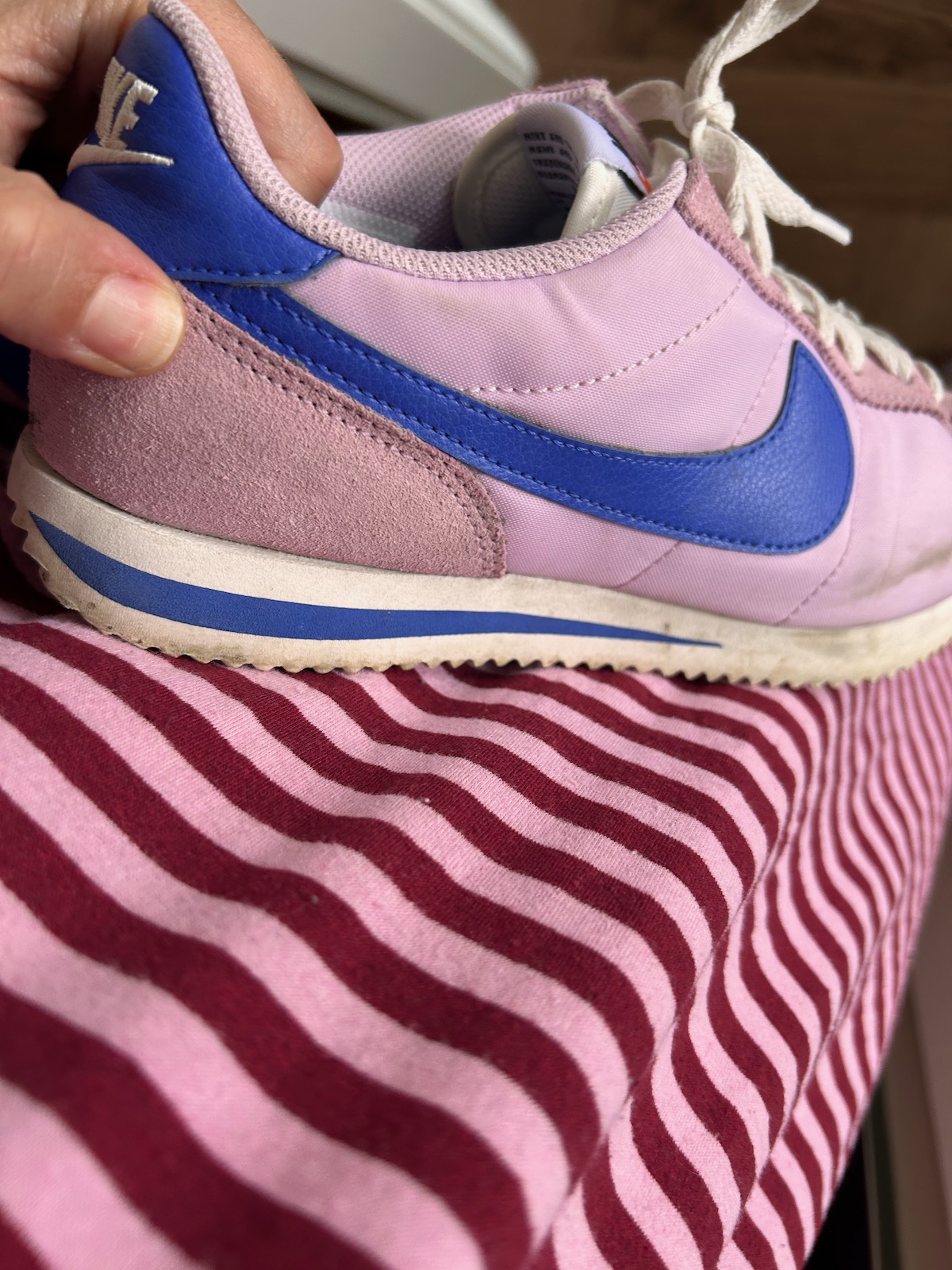 Pink trainers and a striped dress, the photo used to create a brand colour palette with AI