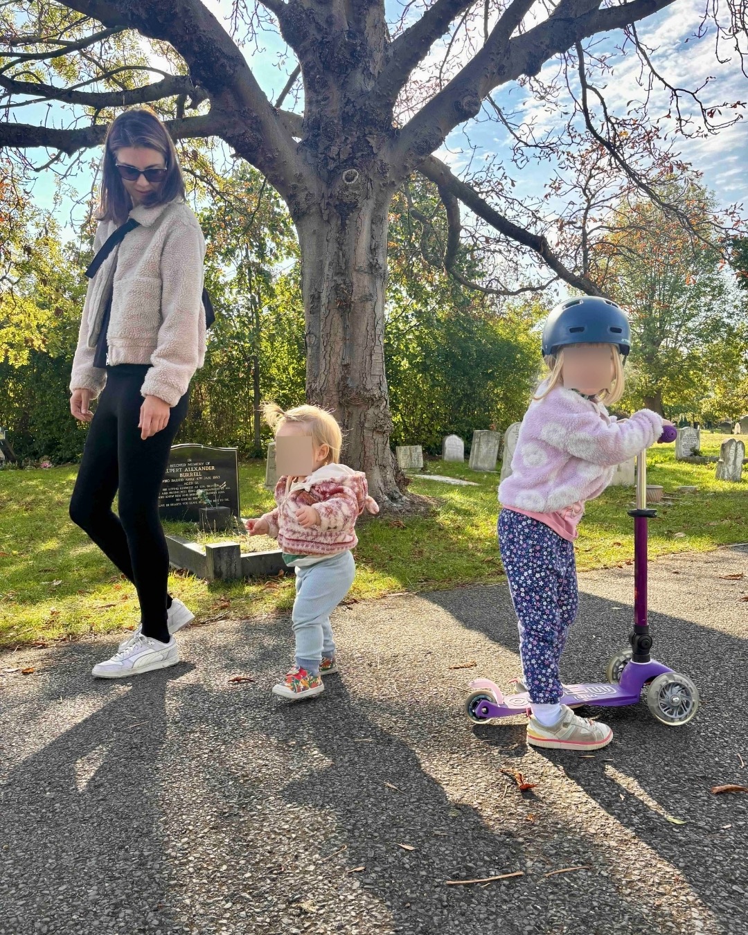 Amy with her daughters in the park, saving time running a creative business