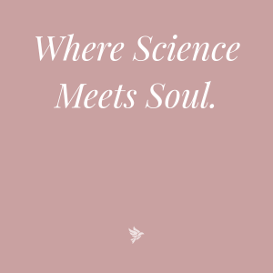  Rose background with white italic text reading Science meets soul. Sora Soul Collective brand graphic.