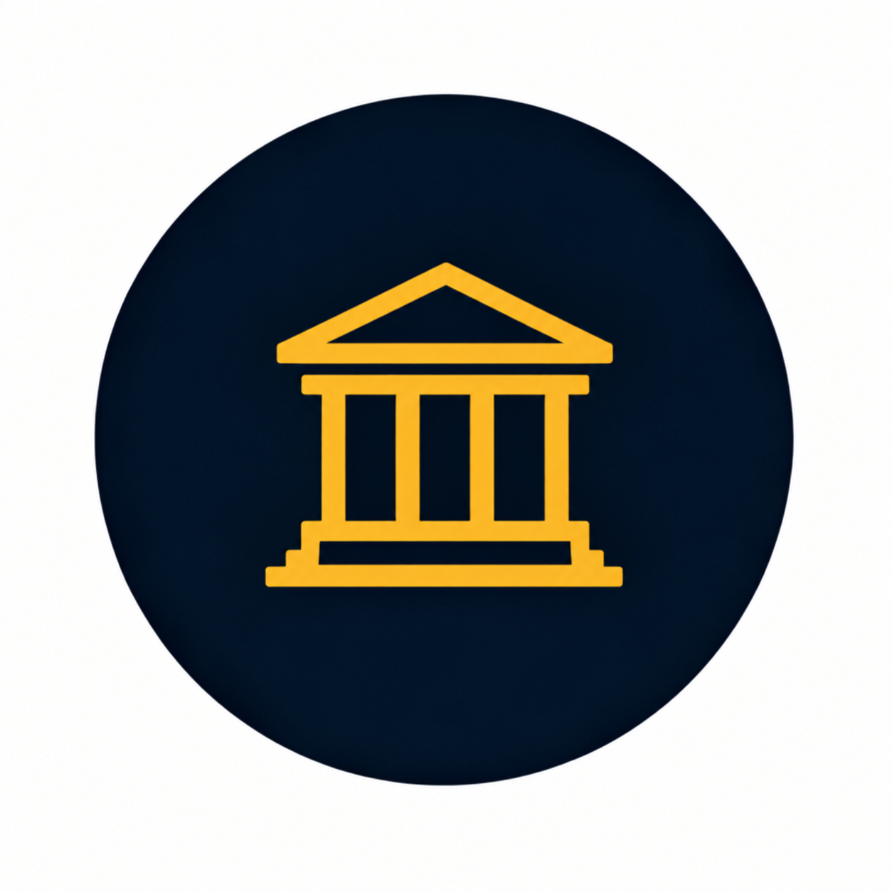 This is a circular icon featuring a stylized outline of a group of people in gold on a dark background.