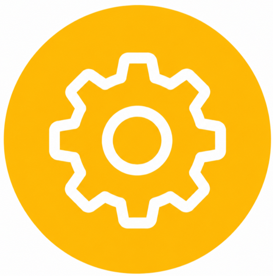 This image shows a stylized, black gear or cogwheel icon against a light gray square background.