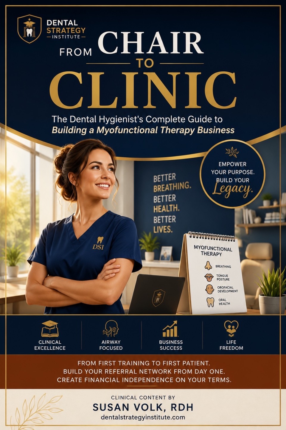 Cover of 'Myofunctional Therapy as a Career' — a guide for dental hygienists building a myofunctional therapy practice, from certification to a full caseload