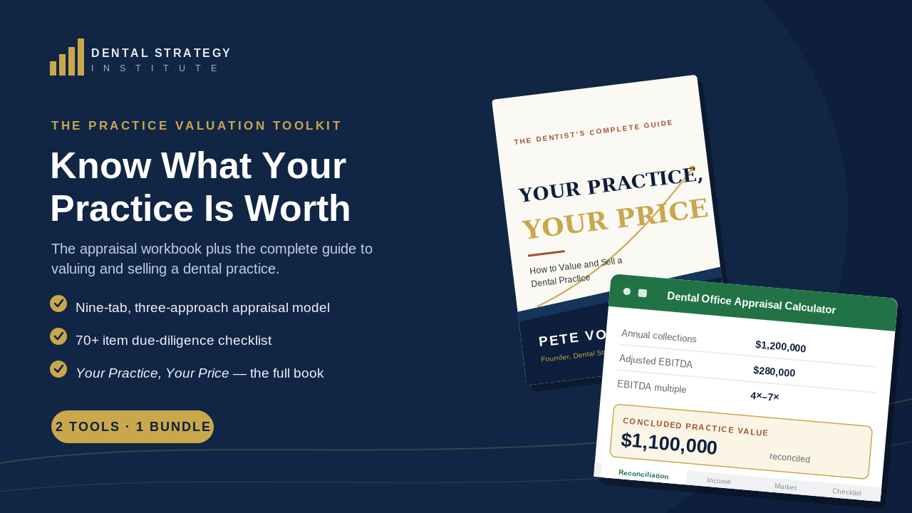Dental Practice Valuation Toolkit - appraisal workbook and book cover