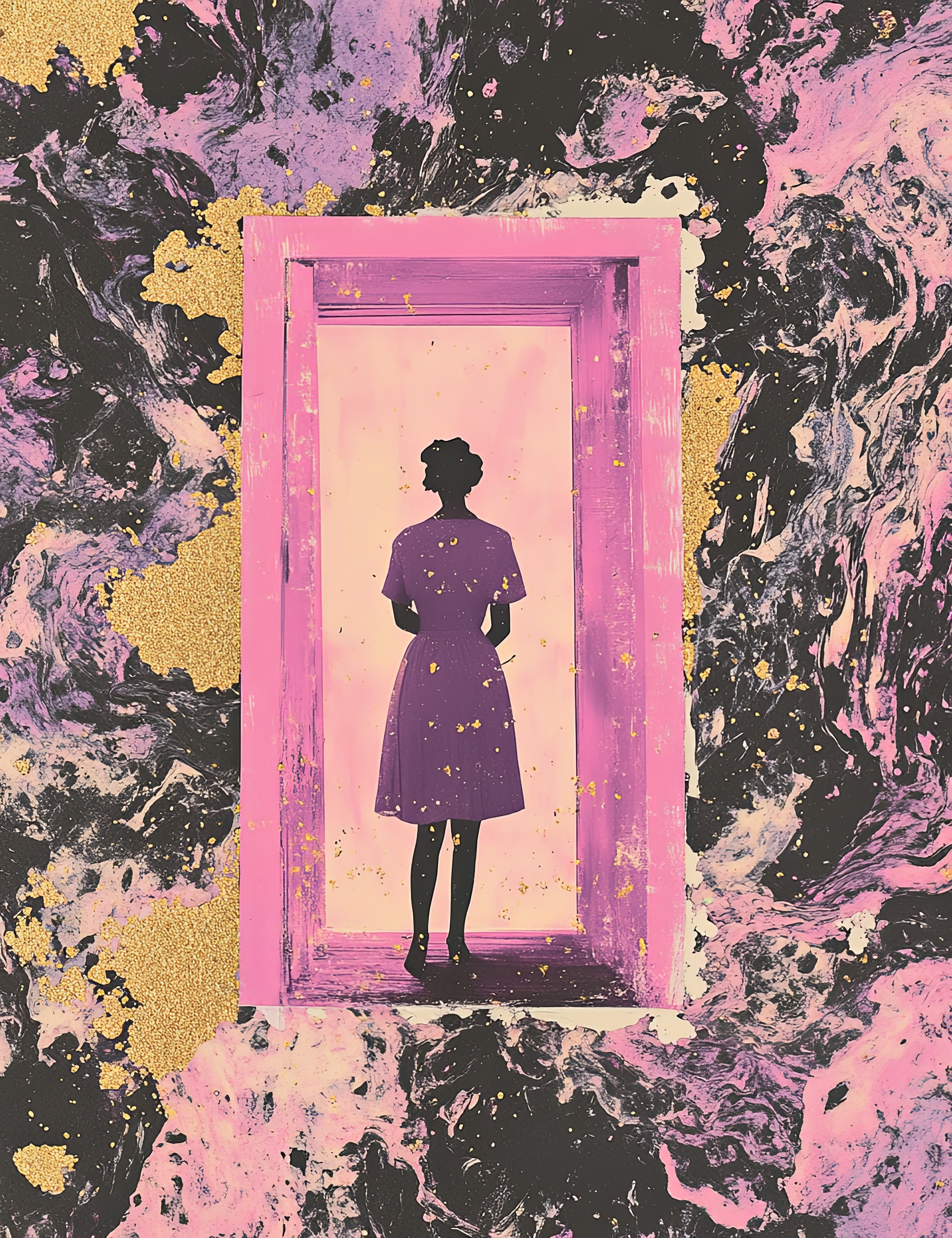 Editorial illustration of a woman with a constellation of thoughts and stars above her head.