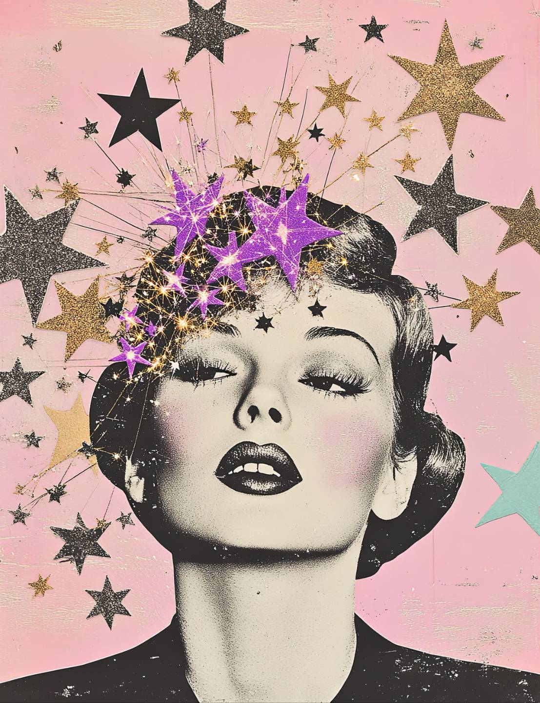 Illustration of a woman surrounded by exploding thoughts